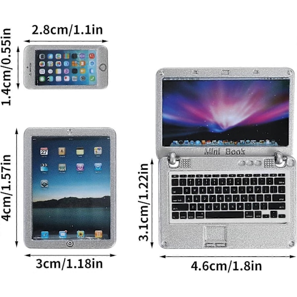 Sett med 3 Mini Metallfigurer for Laptop, Nettbrett, Smartphone - for