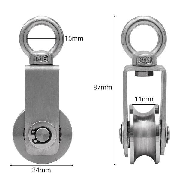 *Talja 2 laakerilla, kaapelipyörä, 34mm 304 ruostumaton teräs Pu*