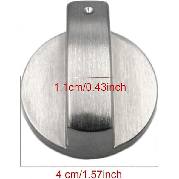 Set med 4 silverfärgade metallvred för gasspis, ugn eller häll - Fästhålsdiameter 6 mm