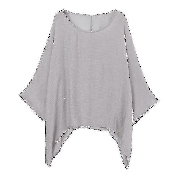 Dam T-shirt Blus Plus Size Ledig Bomull Linne Enfärgad