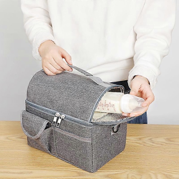 Kokoontaitettava lämpökassi lounaspakkaus, jossa on kaksi lokeroa, eristetty kassi, vedenpitävä lounaskassi vetoketjulla