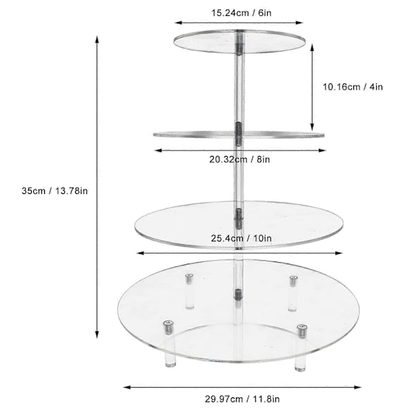 4-lags Rund Cupcake Stand Fortykket Akryl Cupcake Holder Desserttårn Kage Stand til Bryllup Fødselsdagsfester