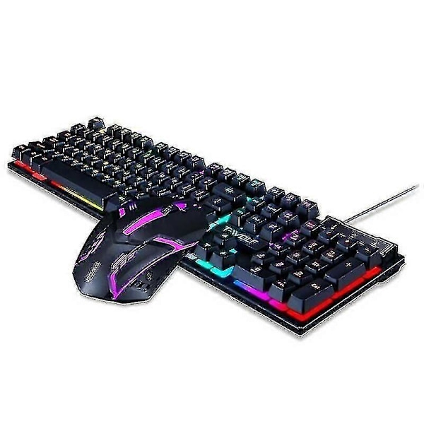 Gaming RGB LED Bakgrundsbelyst Trådbundet Mekaniskt Tangentbord + Mus Set För PC Laptop