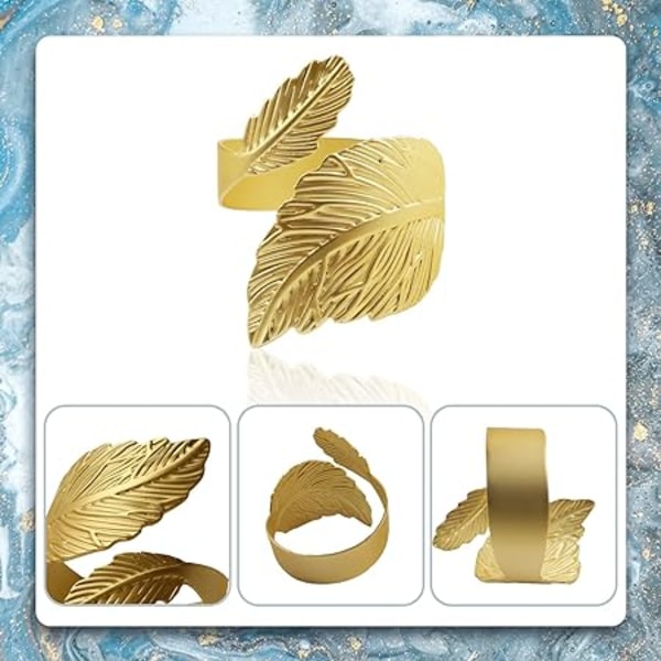 Bladformade servettringar med 12 set guld servettringar för bord Se