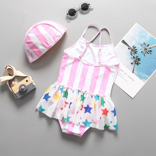 /#/Lovely striped dress girl swimsuit (recommended height 80 - 90cm/#/