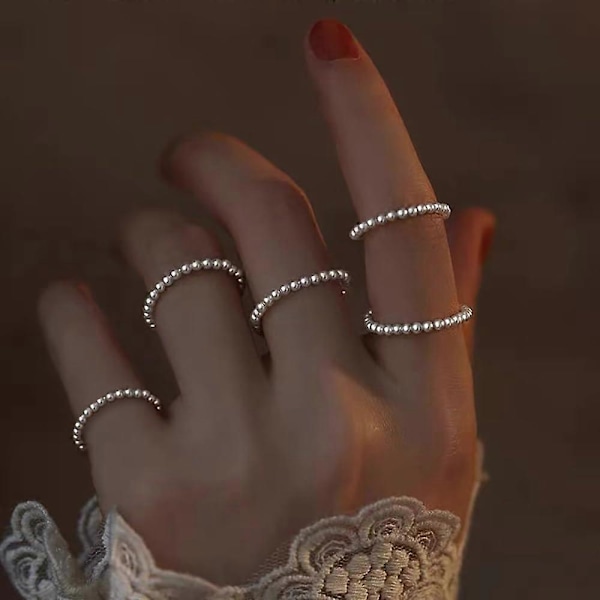 Perleringe til kvinder, elastiske perleringe, stabelbare ringe, tynde, fine ringe, håndlavede perlesmykker, statement ring, komfortabel pasform, størrelse 6