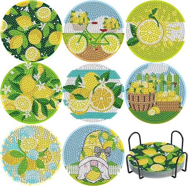 /#/8-i-1 DIY Diamantmaleri Coasters Set - Element/#/