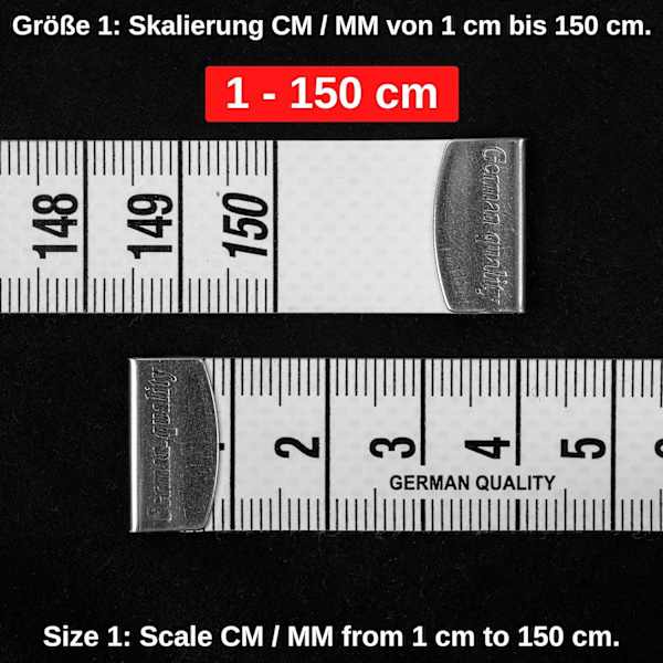 Ompelijan mittanauha, 150 cm kokonaispituus, 2-in-1 nauha