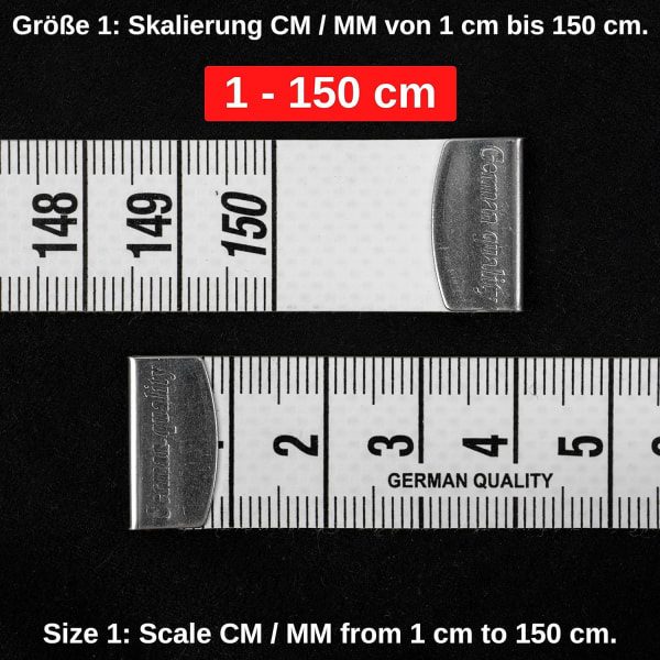 Ompelijan mittanauha, kokonaispituus 150 cm, 2-in-1 nauha