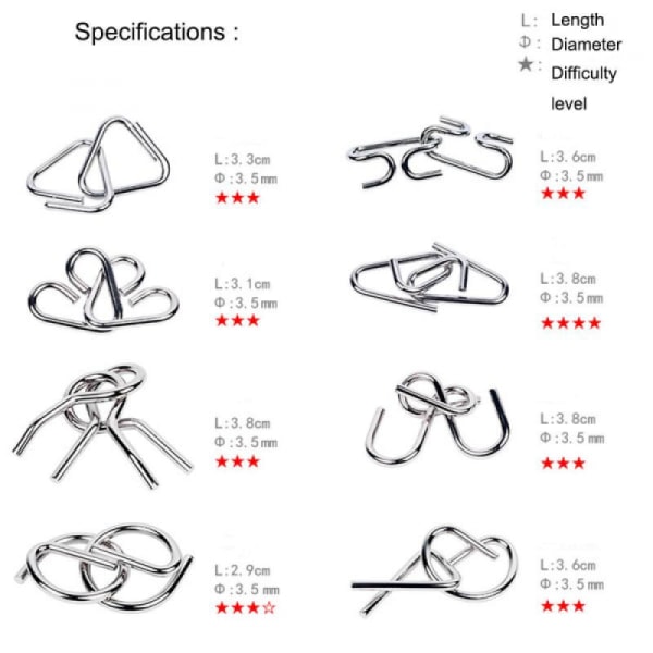 #Intellektuel oplåsning otte-delt sæt, metalpuslespil, intellektuelle spil#