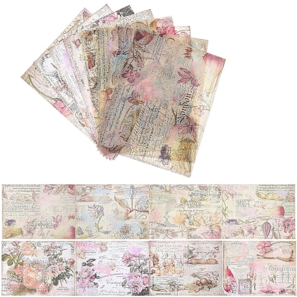 16 kpl Askartelupaperit Koristeelliset Taustapaperit Vintage Englanti DIY-paperit