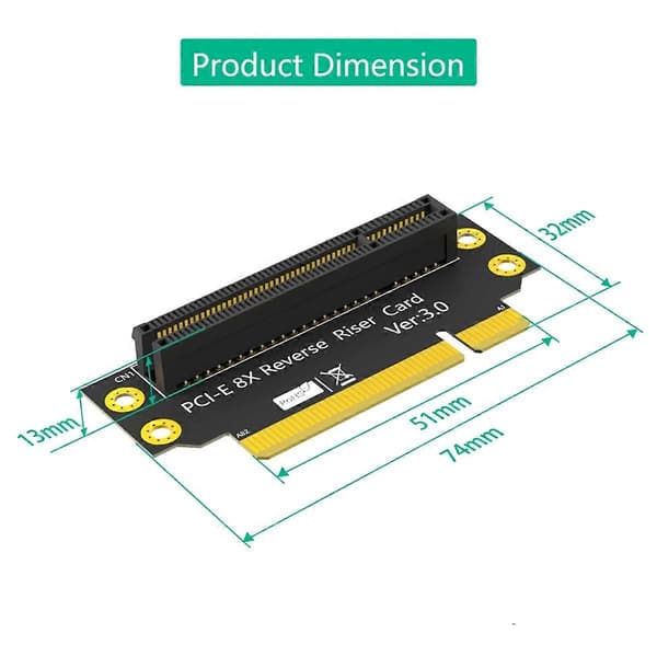 PCI-E 8X 3.0 90 Graders Omvendt Han til Hun Riserkort til 2U Server (Installationsretning mod CPU)