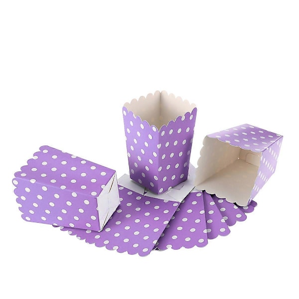 24 stk. Popcornæsker Holder Beholdere Kartoner Papirposer Prikdesign Snackboks til Biograf Dessertborde Bryllupsgaver (Lilla)