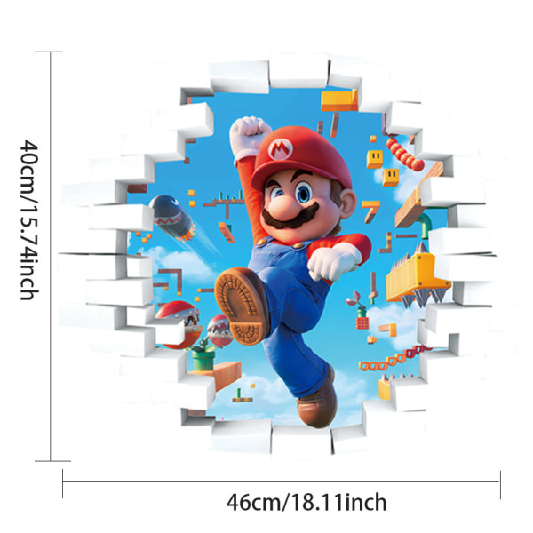 #Cartoon Mario 3D veggklistremerke, tapet, PVC, 46*40cm#