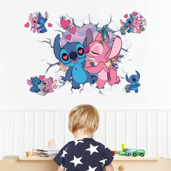 #Stitch og Angel 3D vægklistermærke, tapet, PVC, 50cm*36cm#
