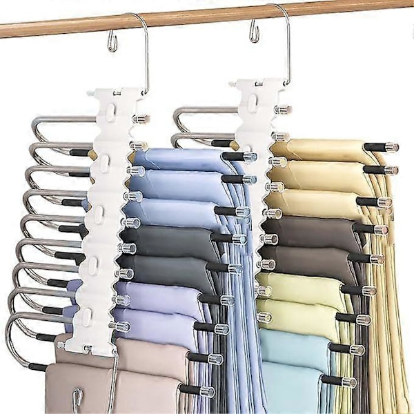 5 i 1 Buksehenger, 2 STK Rustfritt Stål Sklisikker Plassbesparende Bukseholder, Multifunksjonelle Hengere for Bukser, Slips, Jeans, Klær, Håndklær, Svart