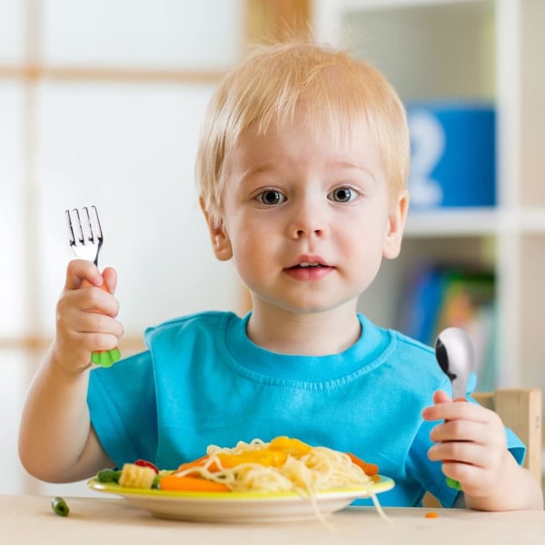 /#/Baby haarukka lusikka setti, 4kpl lapsi haarukka ja lusikka helppo tarttua Stainle/#/