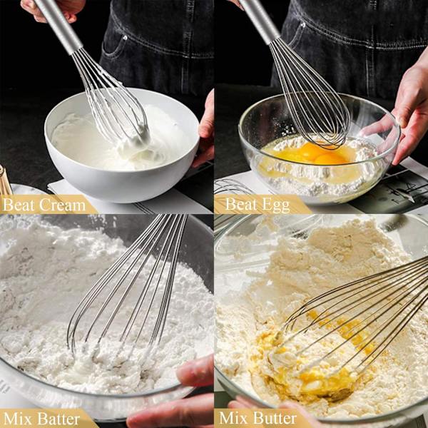 /#/Pieces Rustfrit Stål Piskeris 8\"+10\"+12\", Metal Piskeris Sæt Wisk Ki/#/