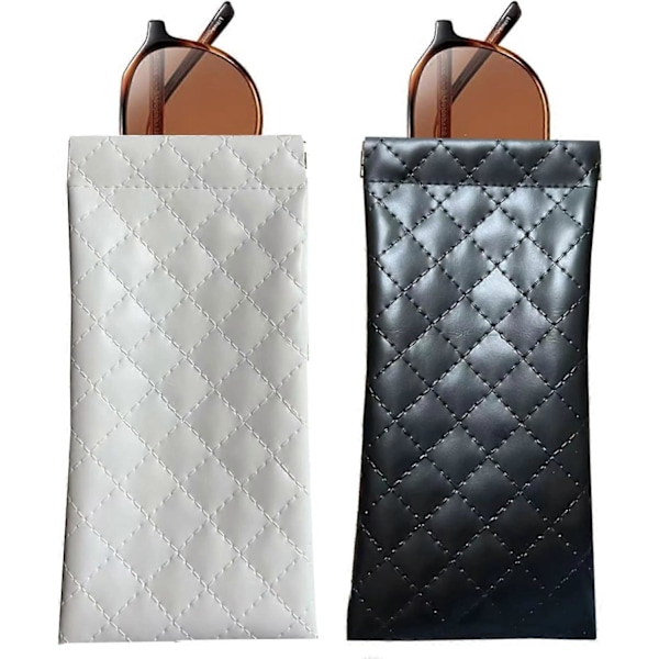 Klämtopp Glasögonfodral, Portabelt Glasögonfodral i Läder Mjuk Solglasögon Organizer Påsar 2-pack