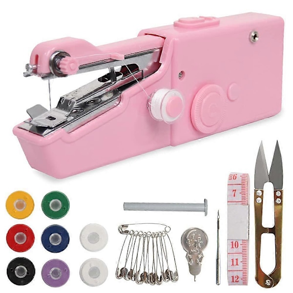 Håndholdt Symaskine, Mini Bærbar Symaskine Nem at Bruge og Hurtig Syning, Bærbar Symaskine Egnet til Hjemmet, Rejser og DIY (Pink)