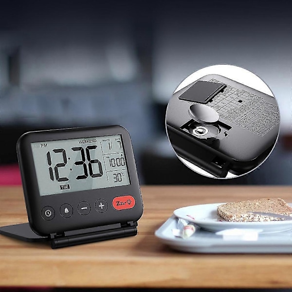 Foldbar Digital Rejsevækkeur Sammenklappeligt Sengelampeur Med Snooze-funktion