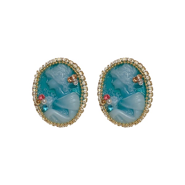 1 par 925 sølvnåle retro harpiks rhinestone præget portræt