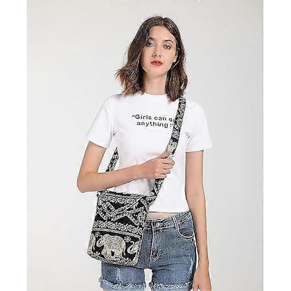 Liten retro axelväska i canvas för dam, bohemisk hippie crossbody-handväska