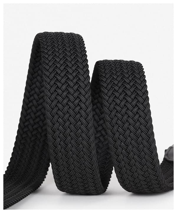 /#/Sort - (95cm) Flettet Elastisk og Læderbælte til Mænd og Kvinder/#/