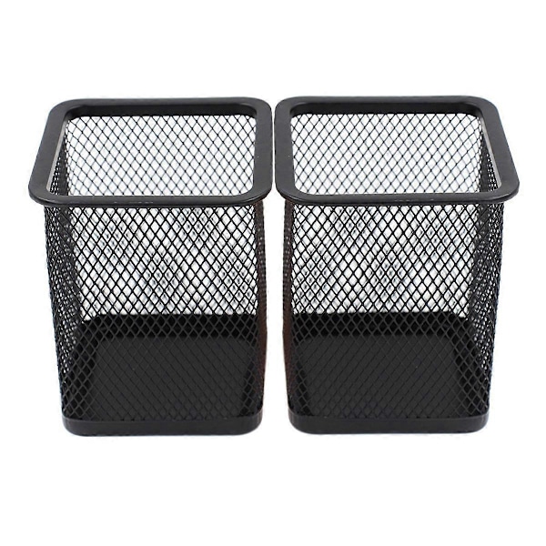 2 stk. Metal Penneholder Firkantet Mesh Blyantholder Container Organizer (Sort)