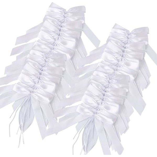 100 st Bröllops Deko Band Rosetter, Vita Satin Rosetter och Band