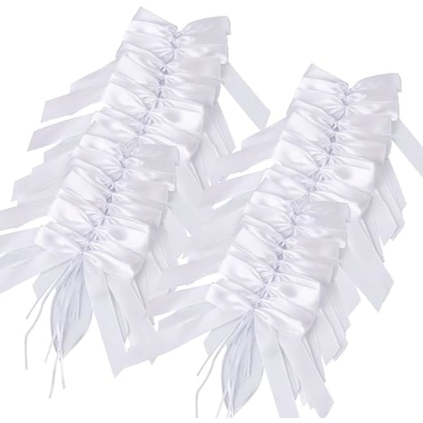 100PCS Wedding Deco Ribbon Bows, White Satin Bows and Ribbons fo