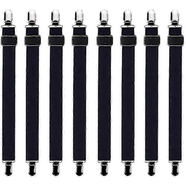 8 stk. (30 cm til 120 cm) Justerbar lagenstrammer, justerbare strammere, passer til alle senge og madrasser, sort