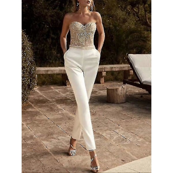 Dame Afslappet Sexet Fest Bryllup Afslappet Hvid Jumpsuit Print Ensfarvet