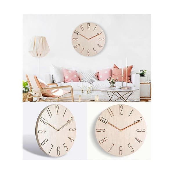 Enkel Väggklocka 30 cm Vardagsrum Hem Väggklocka Klocka Mode Sovrum Väggklocka-Beige