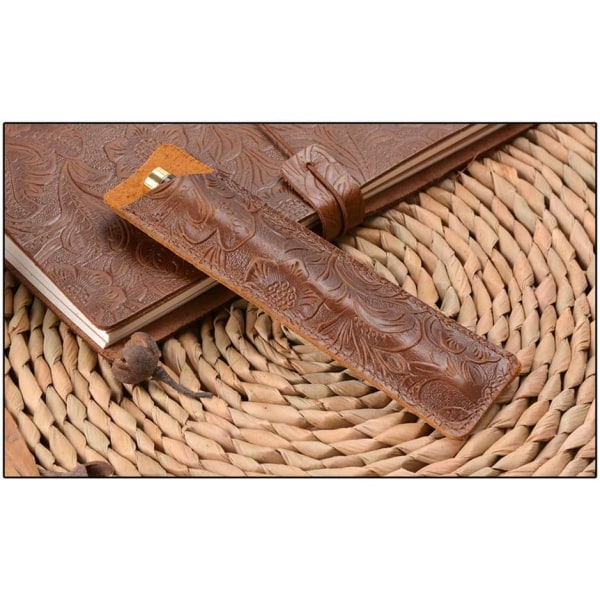 Vintage Leather Feather Pen Case Bag Holder Unique Pen Case Carv