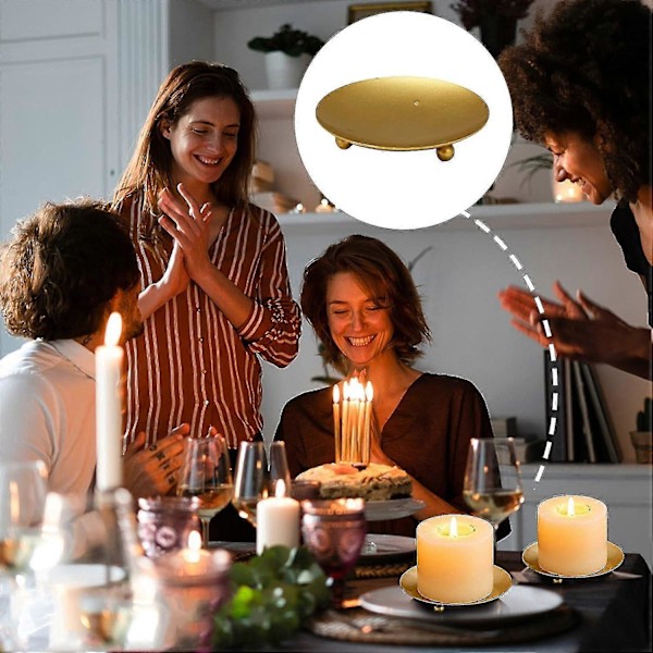 4 Stycken 10cm Diameter Ljushållare Metallplatta Ljusstakehållare Pelare Ljusstake Dekoration Guld Ljushållare för Trädgårdar, Spa, Arom