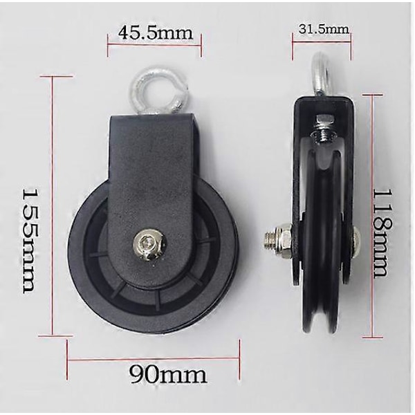 90mm Kaapelihjul, Kuntoiluhjul, Kaapelinostohjulin Tarvikkeet (2kpl, Musta)