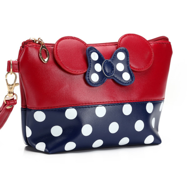 Mickey Makeup Oppbevaringsveske,Bowknot Polka Dot Travel PU Dame Bag,P