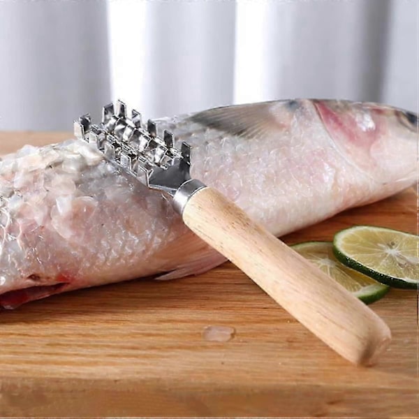 Fiskskrapa Fiskskrapa Benpulverskrapa Fiskskinsskalare Borste Med Trä (silver) (2st) yu