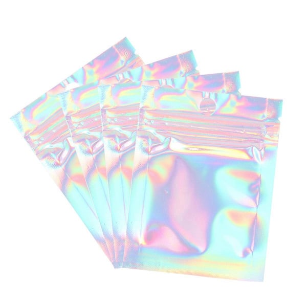 100 STK Plast Smykkeemballasje Pose Stilig Glidelåsforseglet Pose Drømmefarge Smykkepose Blinkende Plastpose for Hjemmefest Butikkbruk Størrelse 8