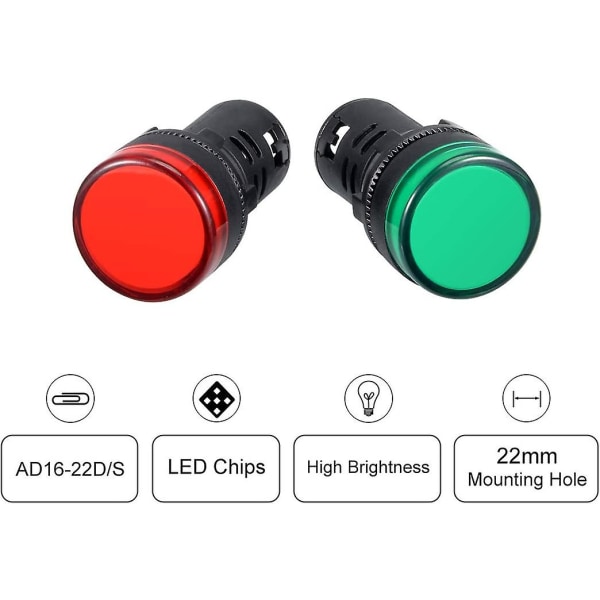 6st röd grön indikatorlampa AC/DC 24v, 22mm panelmontering, kompatibel elektrisk kontrollpanel, Hvac, gör-det-själv-projekt