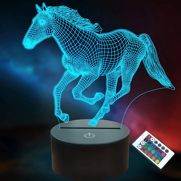 /#/Heste natlys, 3D hesteillusion lampe med 16 farver fjernbetjening C/#/