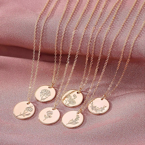 Blomsterhalsband 18k Guld Graverade Anpassade Blomsterhänge Halsband