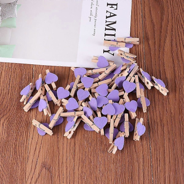50 kpl Love Puuklipsit Kauniit Pienet Kiinnitysklipsit Valokuville ja Maalauksille (Violetti)