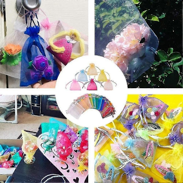 Hienostuneet organza-lahjapussit, häälahjapussit kiristysnyörillä, sekoitusvärisiä korupusseja koruille, karkille, koruille, juhlapalveluslahjapusseja ja kiitos