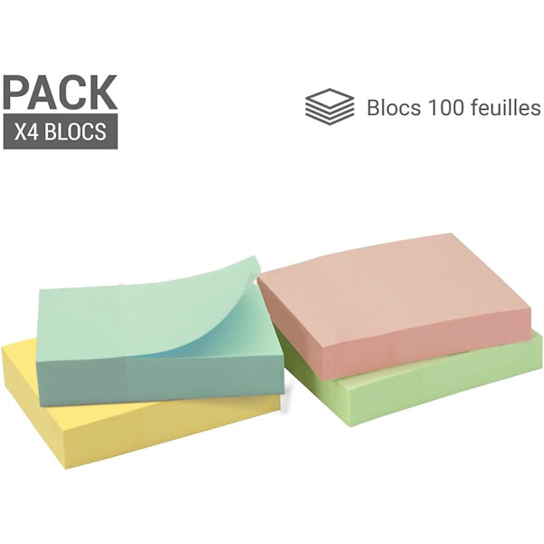 Genanvendelig notesblok 4 x 100 ark 80*7.65mm