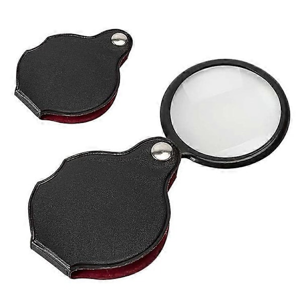5 kpl Mini Suurennuslasi, Taskusuurennuslasi, Taitettava 8x Suurennus, Nahkakotelo Kääntyvällä Kotelolla, 5cm
