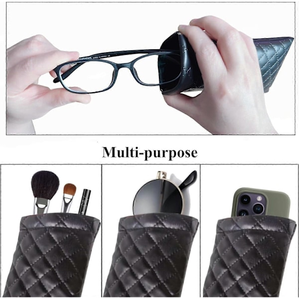 Klämtopp Glasögonfodral, Portabelt Glasögonfodral i Läder Mjuk Solglasögon Organizer Påsar 2-pack