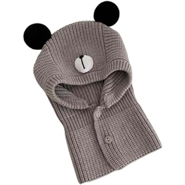 Balaclava-mössa för barn - grå, öronmuffar för pojke och flicka, stickad