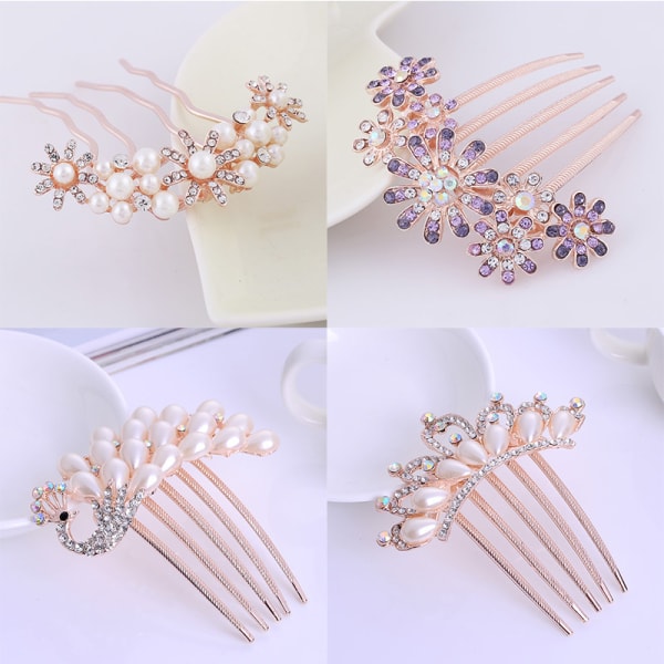 /#/Women's Crystal Hair Comb Pins Clip Slide Flower Bridal Acce/#/